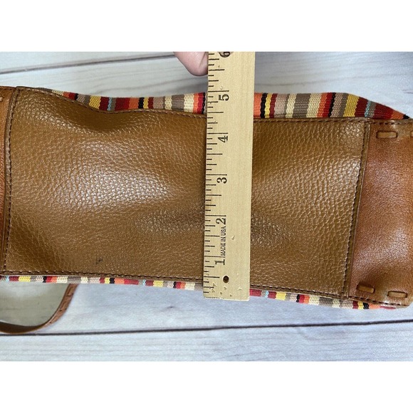 FOSSIL canvas & leather purse handbag brown orange red stripe - Picture 13 of 13